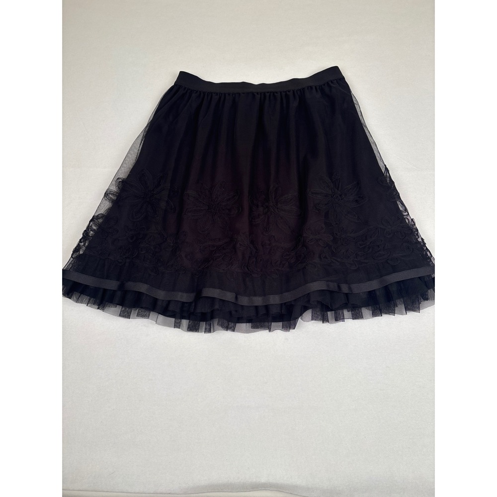 Studio 253 Black Tulle Floral Embroidered Mini Skirt Large 0502852M‎ Tiered Mesh